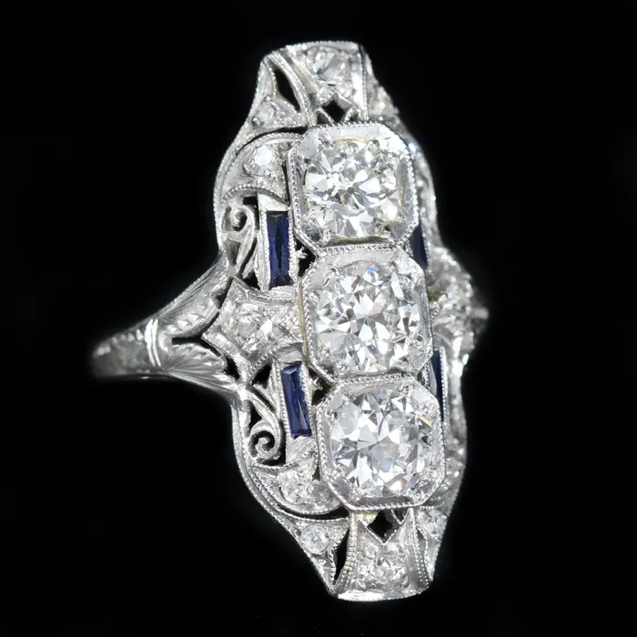 Art Deco Platinum 212 CTW Diamond Sapphire Ring K Goldschmidt Rings