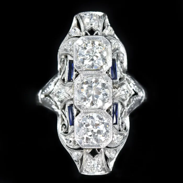 Art Deco Platinum 212 CTW Diamond Sapphire Ring K Goldschmidt Rings