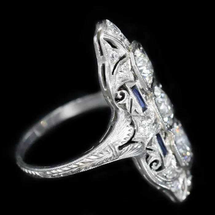 Art Deco Platinum 212 CTW Diamond Sapphire Ring K Goldschmidt Rings