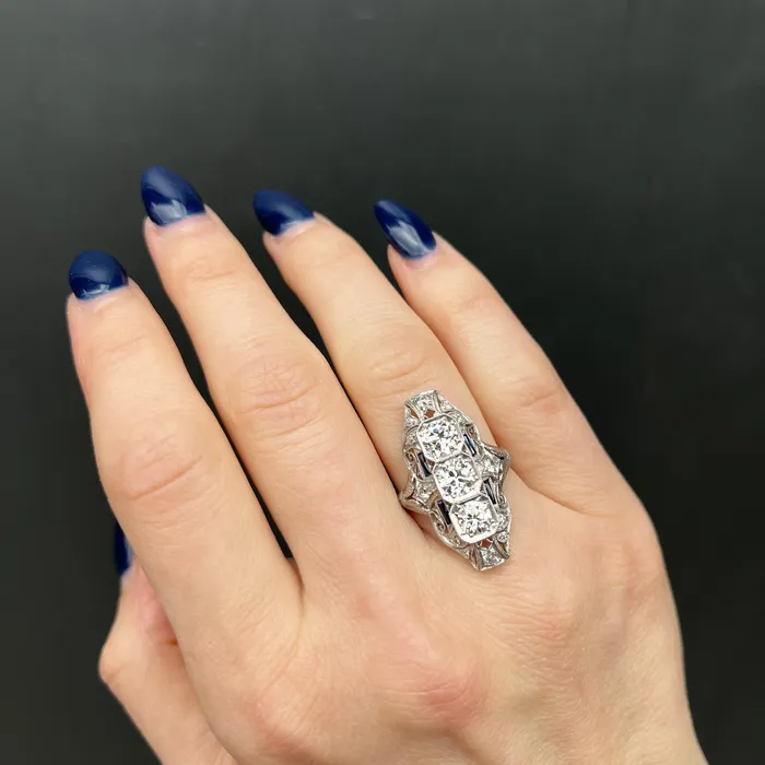 Art Deco Platinum 212 CTW Diamond Sapphire Ring K Goldschmidt Rings