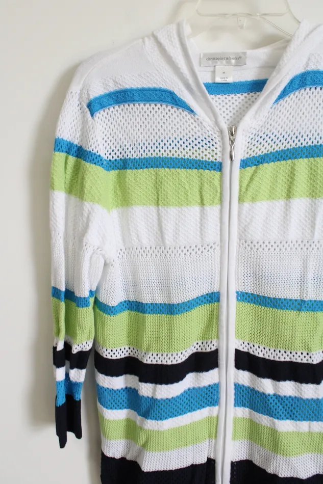 Christopher Banks White Blue Green Lightweight Knit Zip Up Sweater M Christopher Banks Rings