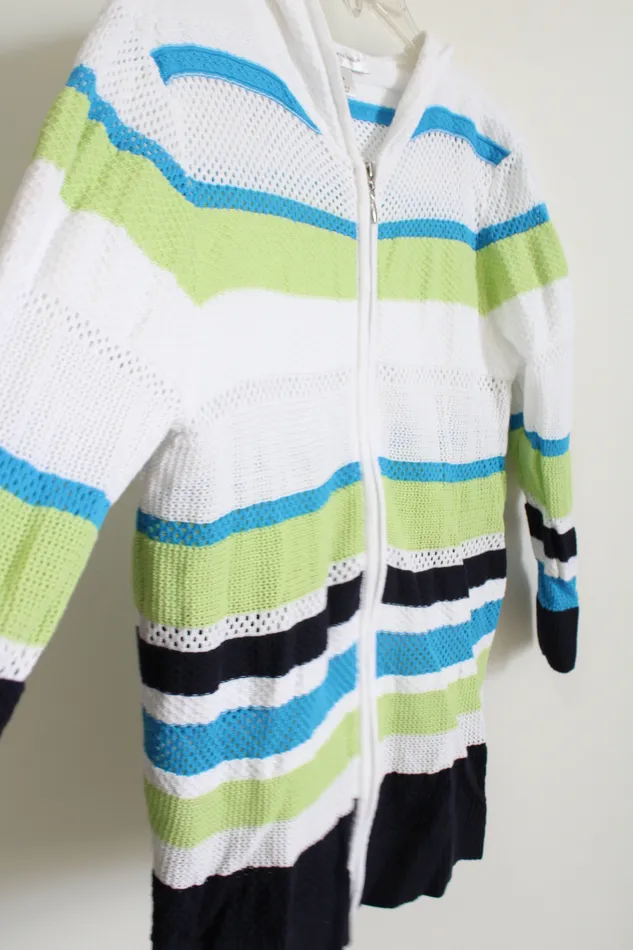 Christopher Banks White Blue Green Lightweight Knit Zip Up Sweater M Christopher Banks Rings