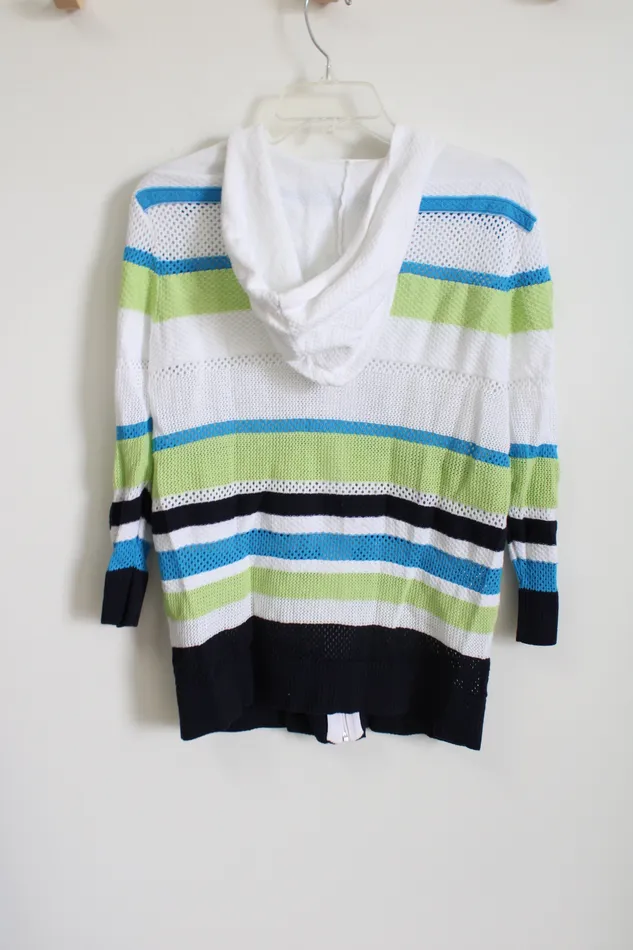 Christopher Banks White Blue Green Lightweight Knit Zip Up Sweater M Christopher Banks Rings