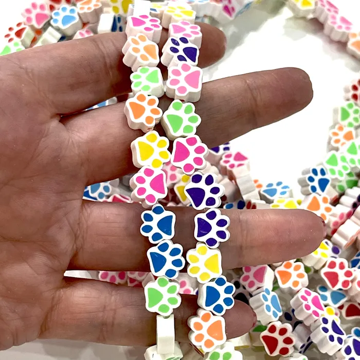 Peppy Beads Earrings 10mm Polymer Clay Paw Print Charms10 Beads in a Pack