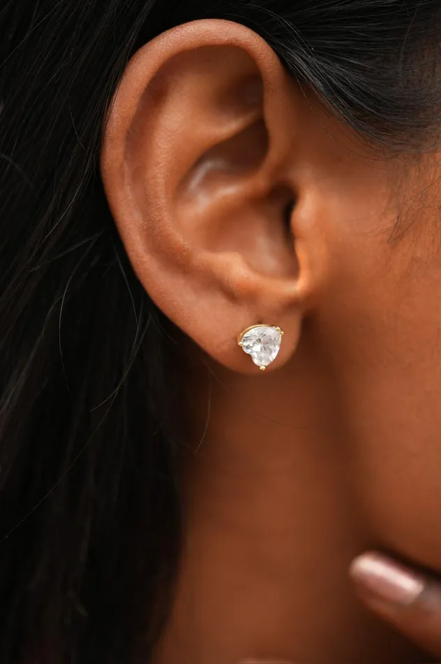 attrangi Earrings 1 Carat Heart Shaped Solitaires in Gold Polish