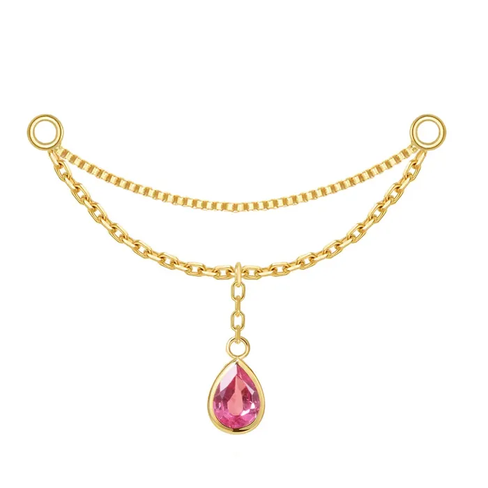 Modern Mood Amihan Droplet Chain Attachment in Gold with Pink Sapphire Necklaces Modern Mood Amihan Droplet Chain Attachment in Gold with Pink Sapphire Necklaces