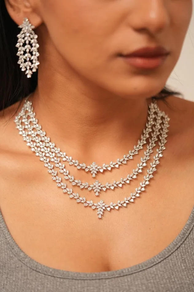Necklaces Attrangi Isabella Three Layer Diamond Necklace Set