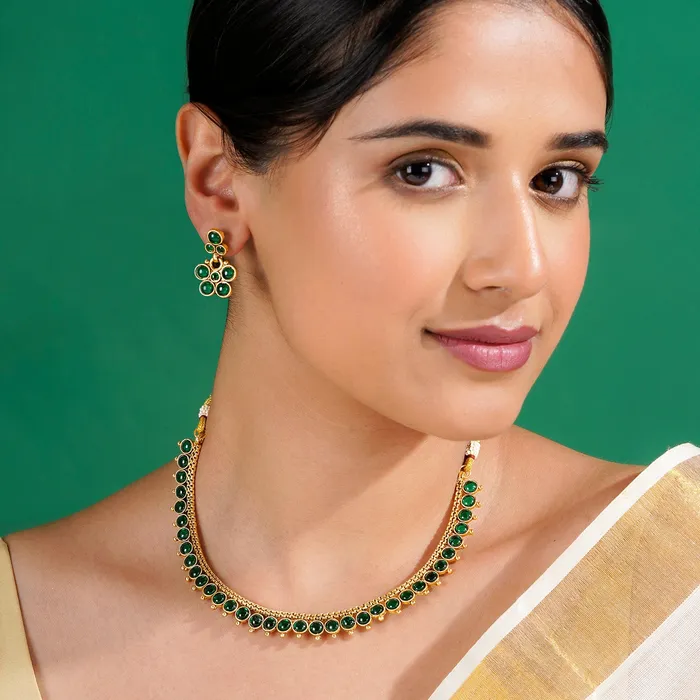 Necklaces Teejh Teejh Mohona Green Gold Necklace Set