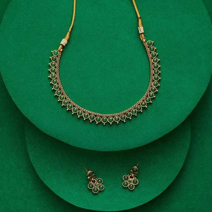Necklaces Teejh Teejh Mohona Green Gold Necklace Set
