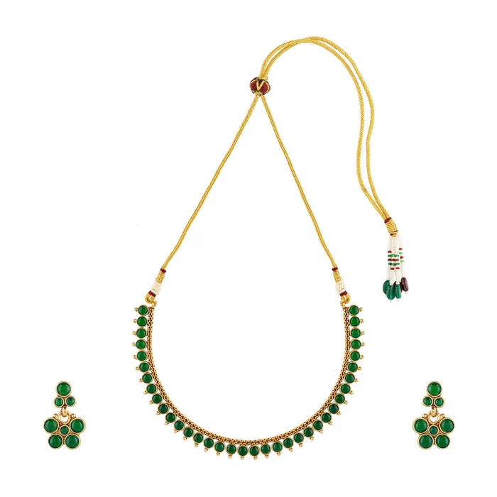 Necklaces Teejh Teejh Mohona Green Gold Necklace Set