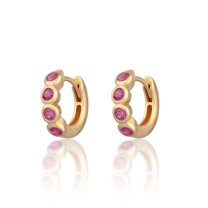 Scream Pretty Bezel Huggie Earrings with Pink Stones Earrings