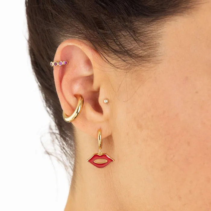 Scream Pretty Bezel Huggie Earrings with Pink Stones Earrings Scream Pretty Bezel Huggie Earrings with Pink Stones Earrings