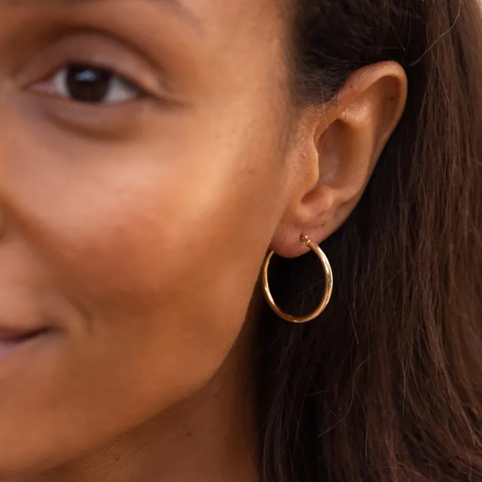 Slim 14k Gold Hoop Earrings Vintage Earrings