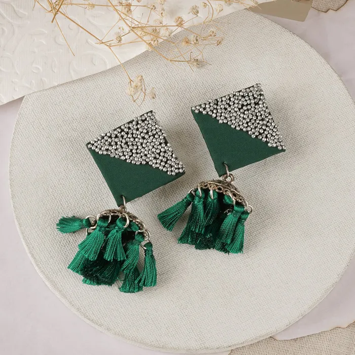 Teejh Earrings Teejh Samreen Green Tassel Earring