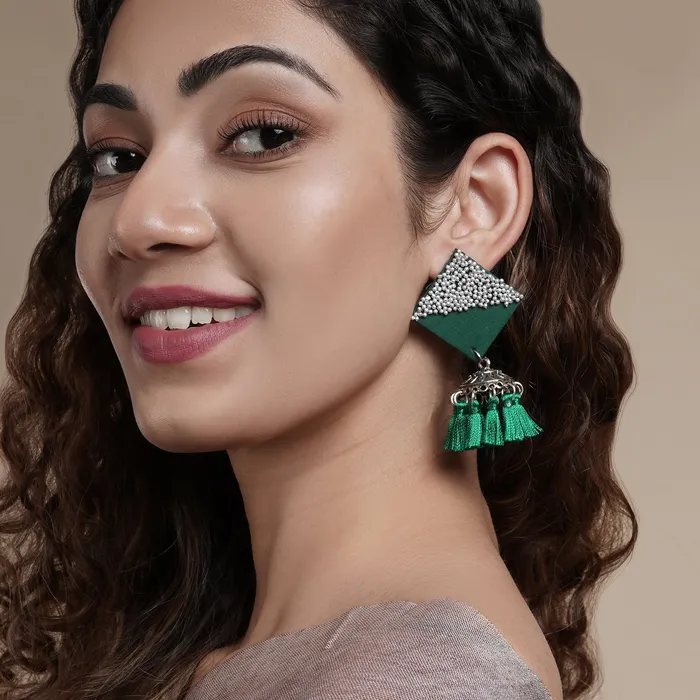 Teejh Earrings Teejh Samreen Green Tassel Earring Teejh Earrings Teejh Samreen Green Tassel Earring