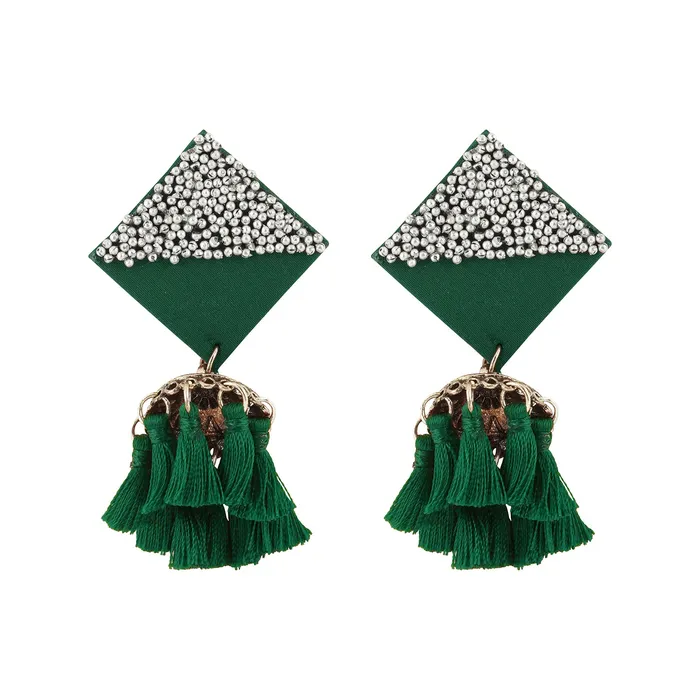 Teejh Earrings Teejh Samreen Green Tassel Earring Teejh Earrings Teejh Samreen Green Tassel Earring