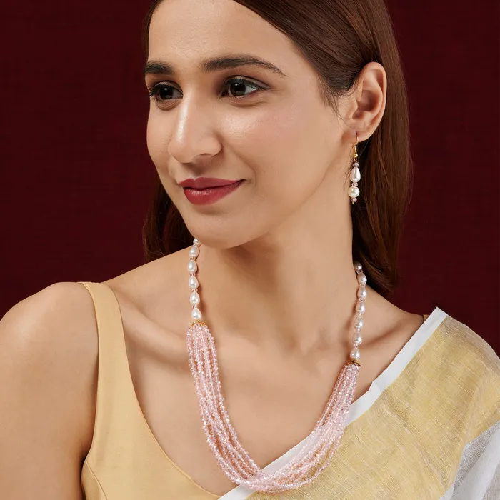 Teejh Necklaces Teejh Chakra White and Pink beaded Necklace Set