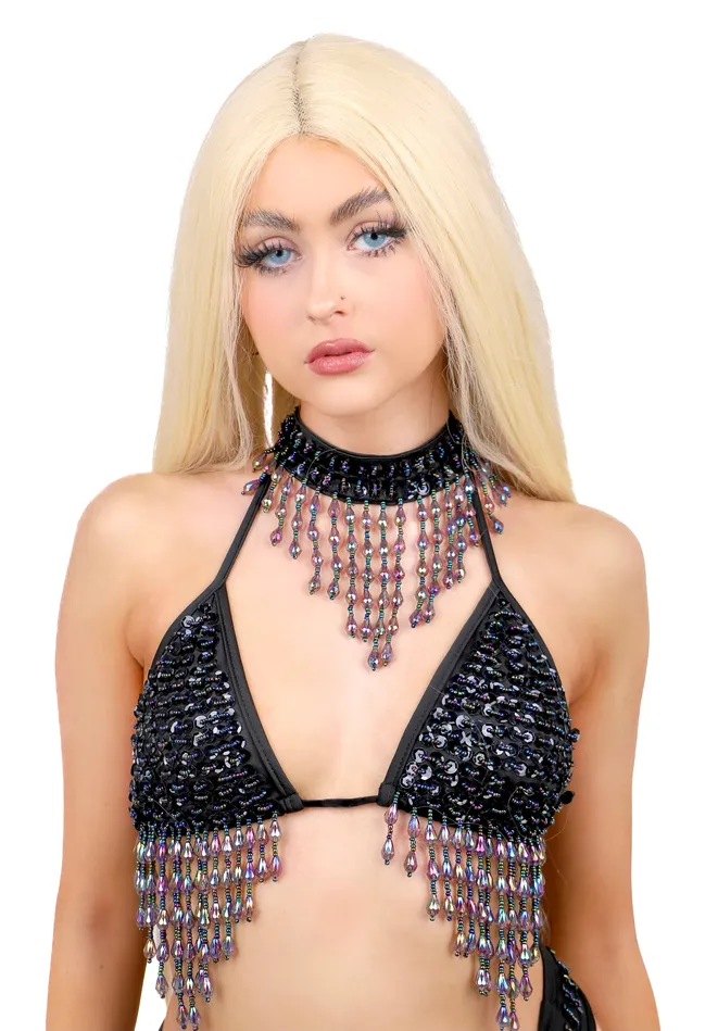 THE LUMI SHOP Earrings Hand Stitched Sequin Choker Obsidian