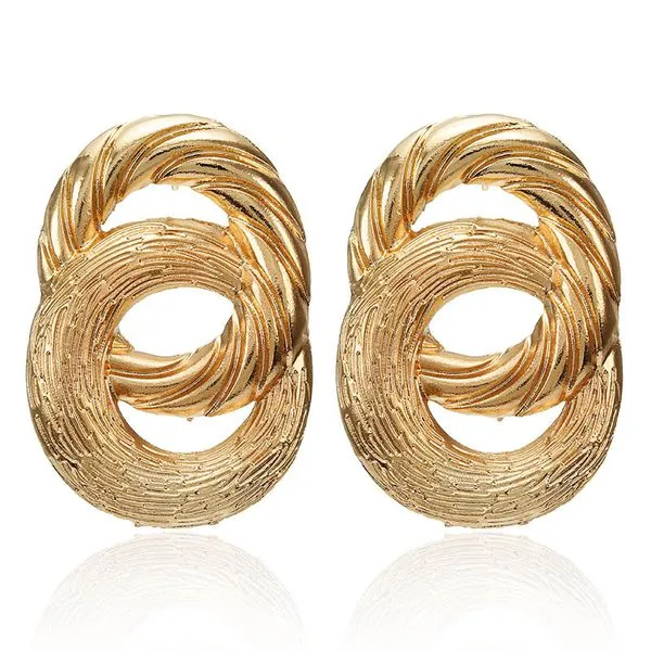 01 Earrings E115 Gold Textured Double Circle Earrings