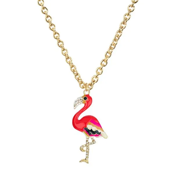 01 Necklaces N727 Gold Baked Enamel Red Flamingo Necklace with FREE Earrings