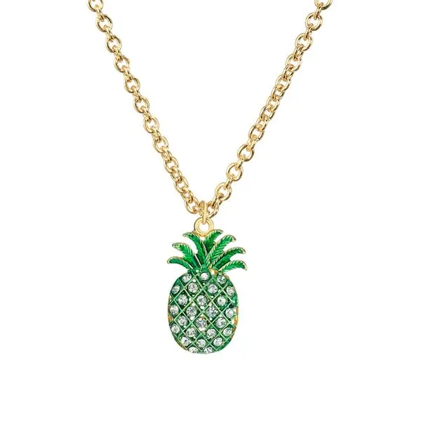 01 Necklaces N813 Gold Green Pineapple with Rhinestones Necklace with Free Earrings 01 Necklaces N813 Gold Green Pineapple with Rhinestones Necklace with Free Earrings