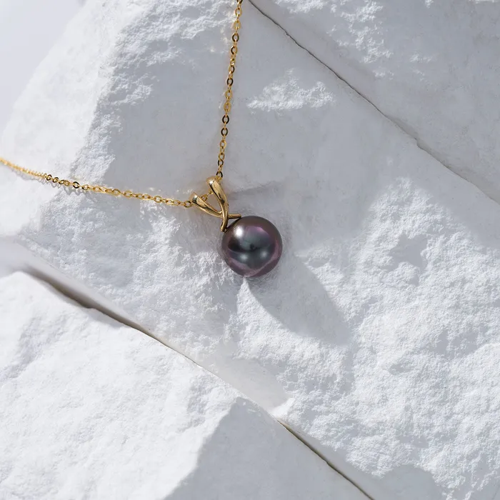 18K Solid Gold Saltwater Tahitian Pearl Necklace KN00169 Pearly Lustre Necklaces