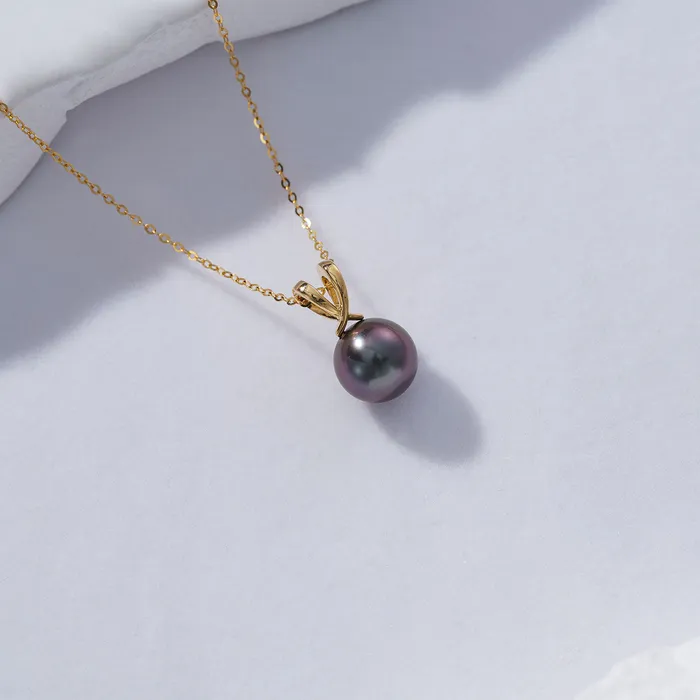 18K Solid Gold Saltwater Tahitian Pearl Necklace KN00169 Pearly Lustre Necklaces
