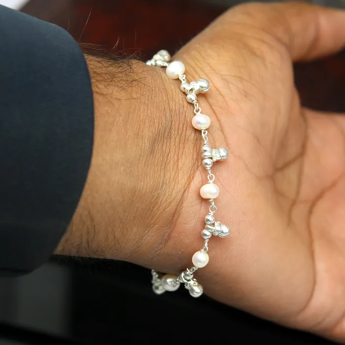 75 inches 925 sterling silver handmade customized beaded bracelet awesome natural pearl unisex bracelet gifting jewelry for girls nsbr188 TRIBAL ORNAMENTS Bracelets