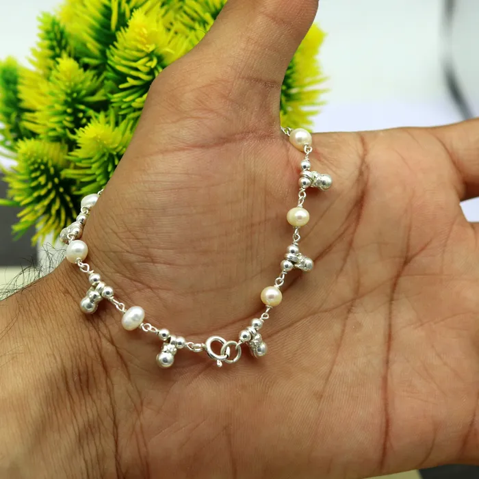 75 inches 925 sterling silver handmade customized beaded bracelet awesome natural pearl unisex bracelet gifting jewelry for girls nsbr188 TRIBAL ORNAMENTS Bracelets