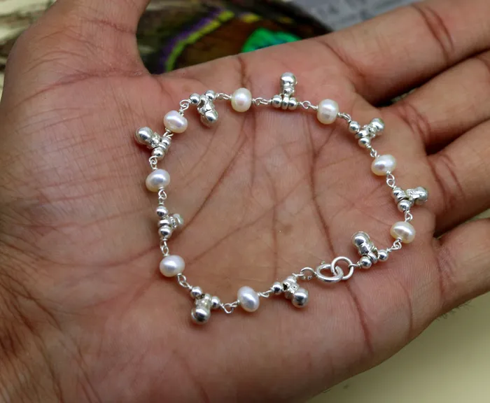 75 inches 925 sterling silver handmade customized beaded bracelet awesome natural pearl unisex bracelet gifting jewelry for girls nsbr188 TRIBAL ORNAMENTS Bracelets