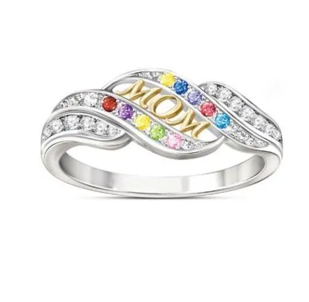 alice R283 Silver Multi Color Rhinestone Mom Ring Rings