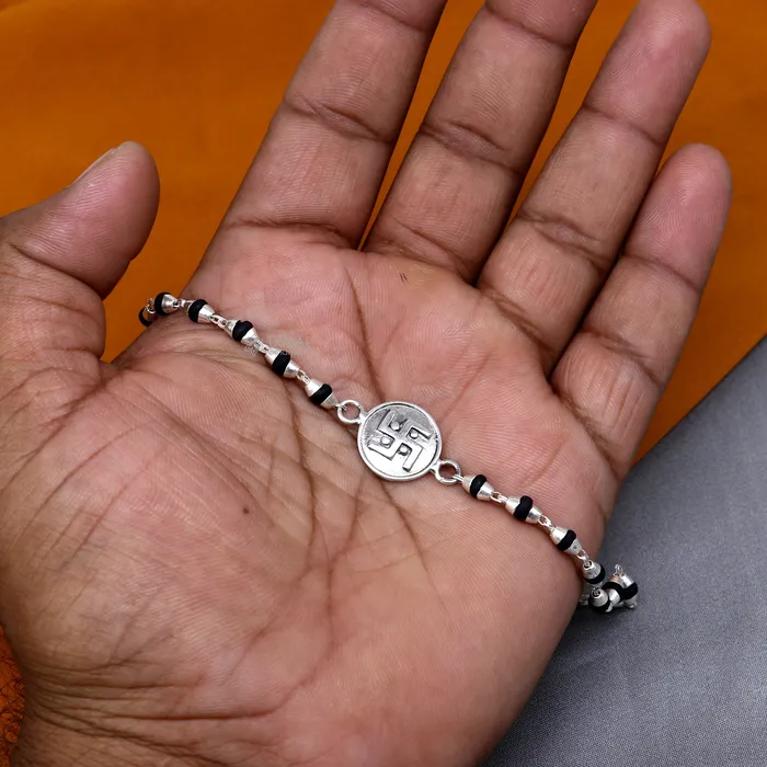 Bracelets 925 sterling silver handmad Swashtik design holy basil rosary beads Rakhi bracelet black Tulsi beaded bracelet rk400 TRIBAL ORNAMENTS