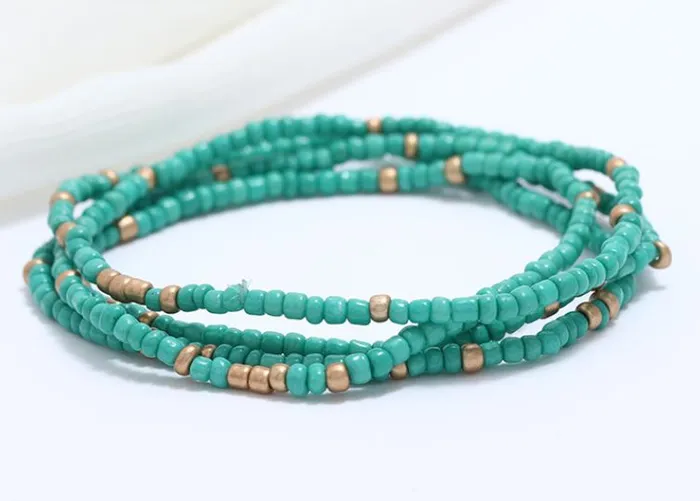Bracelets POLLY B1101 Seafoam Green Gold Seed Beads Strand Bracelet