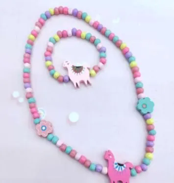 Bracelets POLLY L132 Colorful Wooden Llama Necklace Bracelet Set
