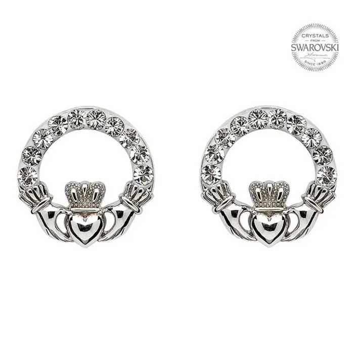 Earrings Shanore Claddagh Stud Earrings Adorned With Crystals