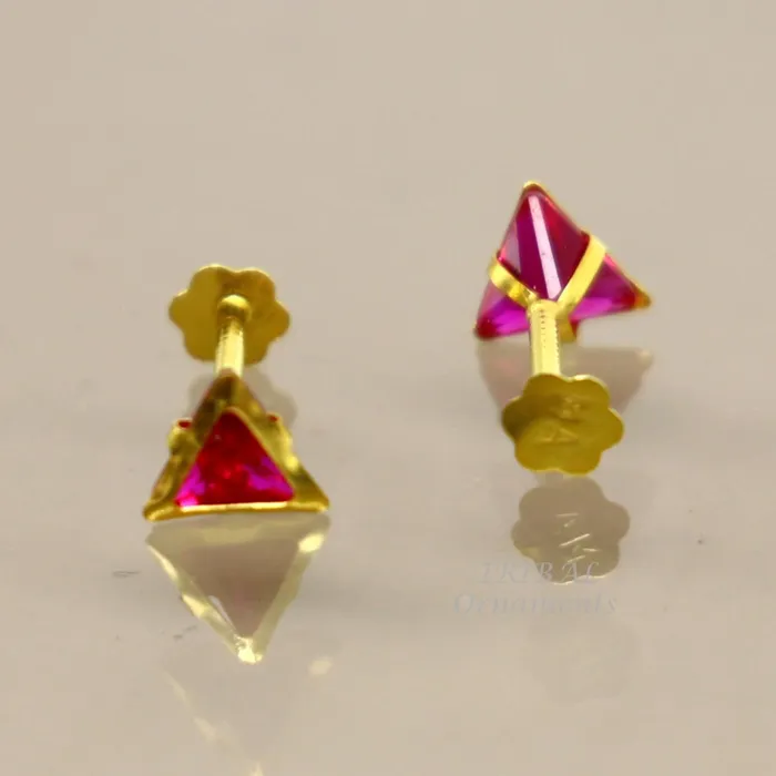 Earrings TRIBAL ORNAMENTS 4mm 18kt yellow gold handmade single red stone Triangle shape stud earring cartilage earring customized unisex screw back jewelry er152
