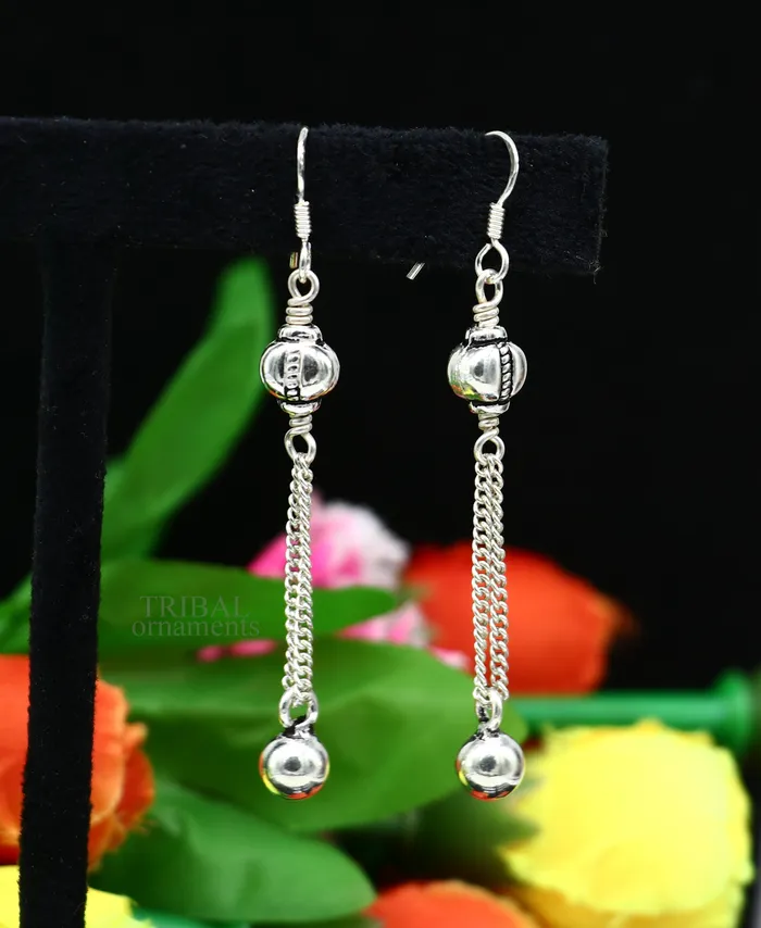 Exclusive 925 sterling silver handmade hook earrings with elegant fancy girls hoops earring brides jewelry from india ear1085 TRIBAL ORNAMENTS Earrings