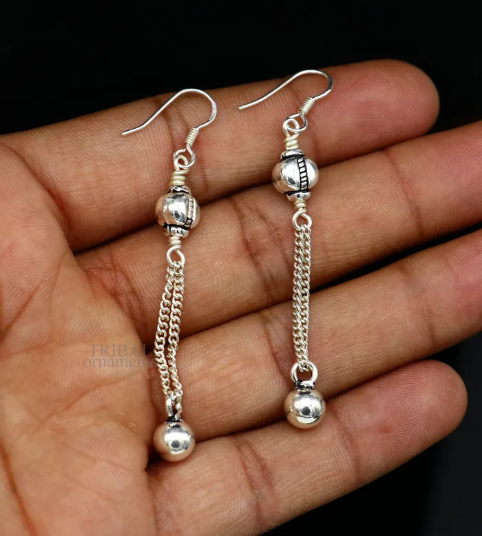 Exclusive 925 sterling silver handmade hook earrings with elegant fancy girls hoops earring brides jewelry from india ear1085 TRIBAL ORNAMENTS Earrings