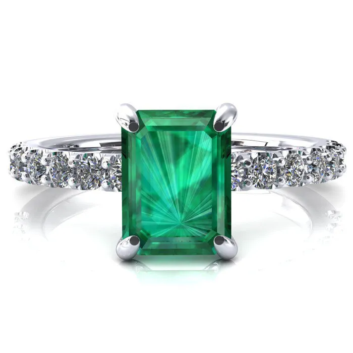 Fire Brilliance Alessi Emerald Emerald 4 Claw Prong 34 Micro Pave Engagement Ring Rings Fire Brilliance Alessi Emerald Emerald 4 Claw Prong 34 Micro Pave Engagement Ring Rings