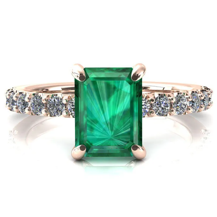 Fire Brilliance Alessi Emerald Emerald 4 Claw Prong 34 Micro Pave Engagement Ring Rings