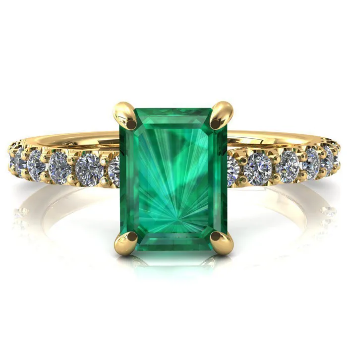 Fire Brilliance Alessi Emerald Emerald 4 Claw Prong 34 Micro Pave Engagement Ring Rings