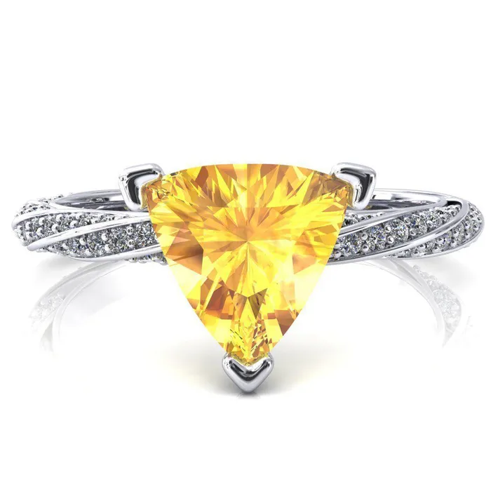 Fire Brilliance Rings Elysia Trillion Yellow Sapphire 3 Prong 34 Eternity Diamond Accent Ring