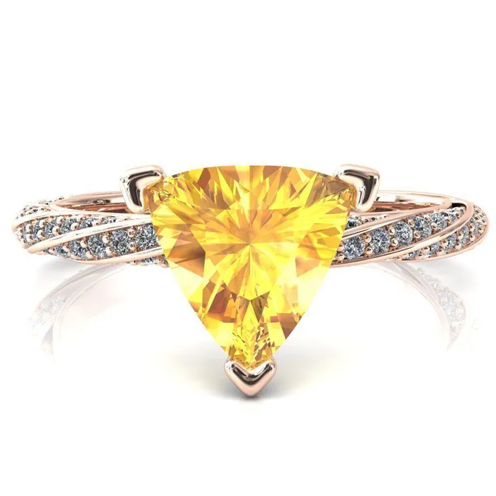 Fire Brilliance Rings Elysia Trillion Yellow Sapphire 3 Prong 34 Eternity Diamond Accent Ring