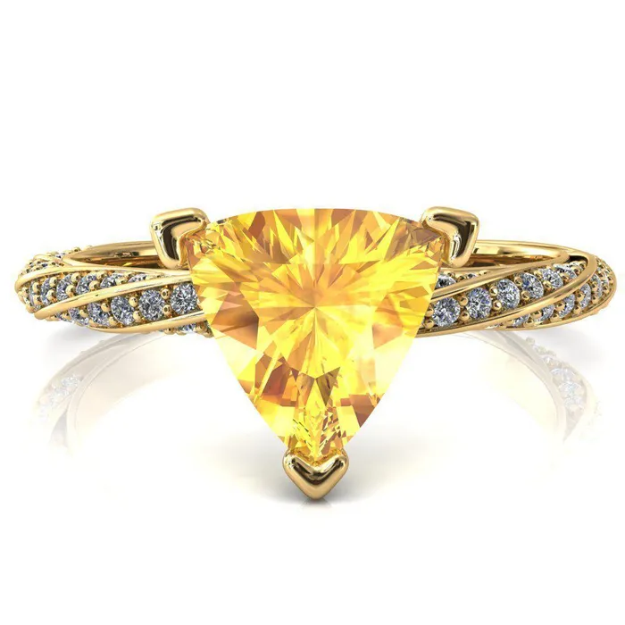 Fire Brilliance Rings Elysia Trillion Yellow Sapphire 3 Prong 34 Eternity Diamond Accent Ring