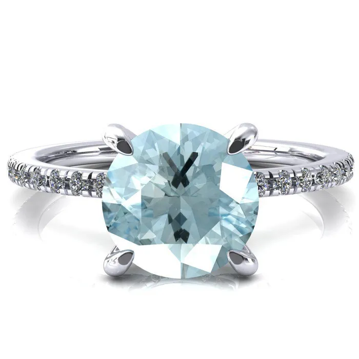 Fire Brilliance Rings Ezili Round Aqua Blue Spinel 4 Claw Prong Micro Pave Diamond Sides Engagement Ring Fire Brilliance Rings Ezili Round Aqua Blue Spinel 4 Claw Prong Micro Pave Diamond Sides Engagement Ring