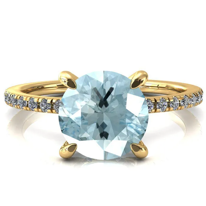 Fire Brilliance Rings Ezili Round Aqua Blue Spinel 4 Claw Prong Micro Pave Diamond Sides Engagement Ring