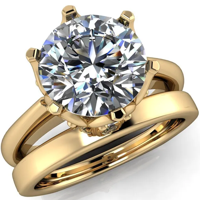 Fire Brilliance Rings Jada Round Center Stone 6 Prong Royal Diamond Crown Solitaire Ring