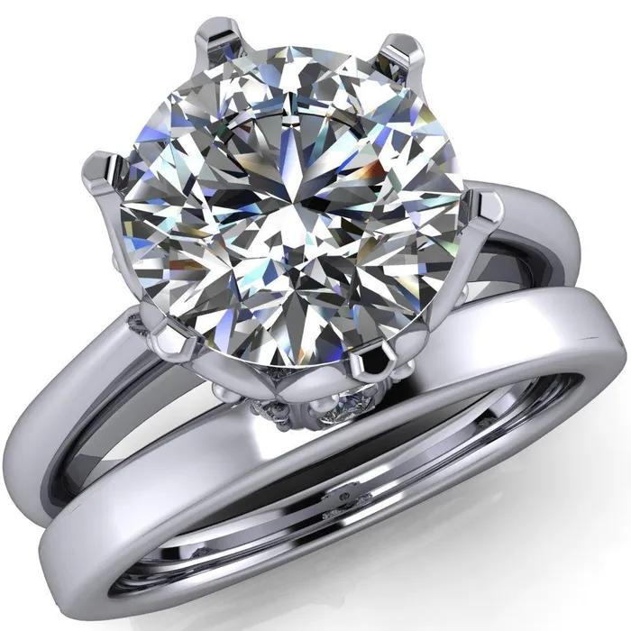 Fire Brilliance Rings Jada Round Center Stone 6 Prong Royal Diamond Crown Solitaire Ring