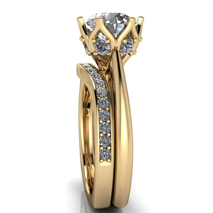 Fire Brilliance Rings Jada Round Center Stone 6 Prong Royal Diamond Crown Solitaire Ring