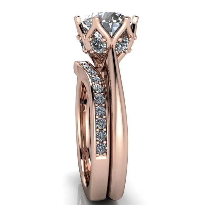 Fire Brilliance Rings Jada Round Center Stone 6 Prong Royal Diamond Crown Solitaire Ring